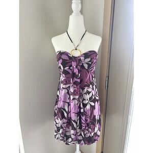 VTG Speechless Purple Floral Halter Mesh Mini Dress Y2K Whimsy Fairy Boho Beach